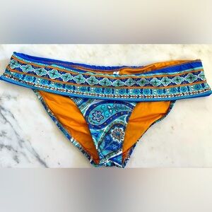 Trina Turk womens aqua navy floral print foldover waist full cover bikini bottom